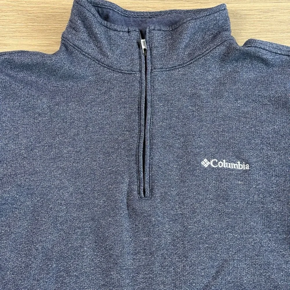 Columbia Sweater Men Large 1/4 Zip Fleece Pullover Blue Mock Neck Jacket